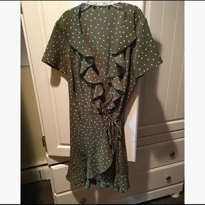 Olive green polka dot wrap dress
